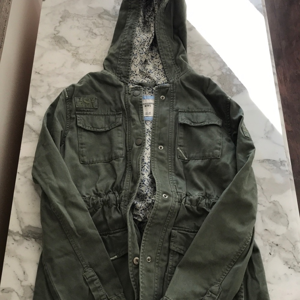 Abercrombie Kids Army Green ButtonUp Hooded Jacket